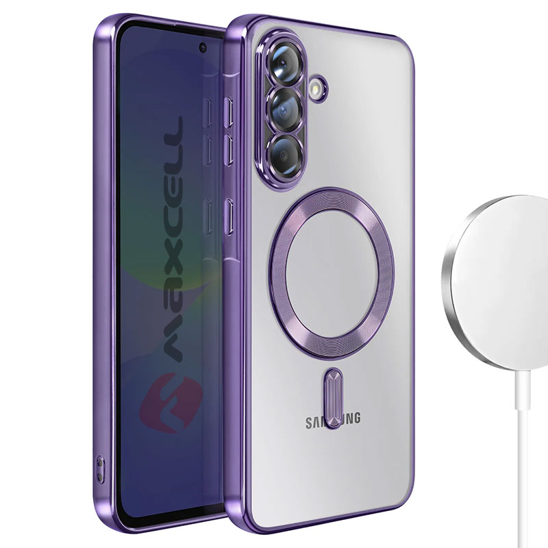 Husa Plating » Samsung A57 (A576), MagCase, TPU Clear, frame PURPLE