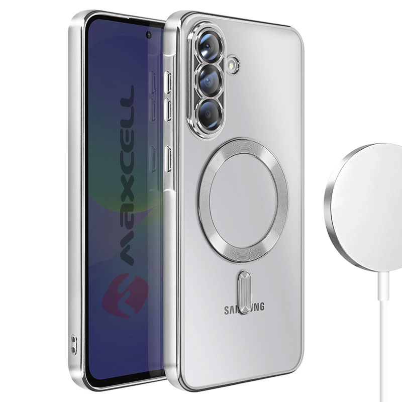 Husa Plating » Samsung A57 (A576), MagCase, TPU Clear, frame SILVER