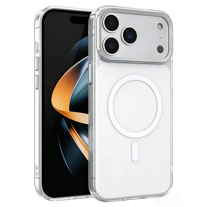 Husa Magshield » iPhone 17, Magnetica, Butoane metalice, Clear Frame, WHITE
