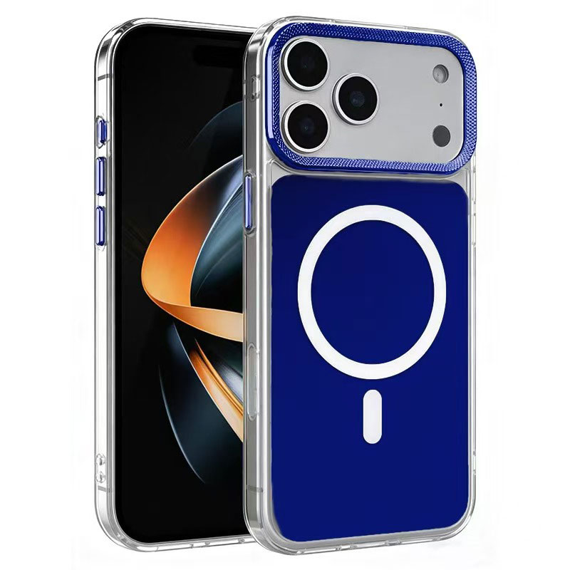 Husa Magshield » iPhone 17 Pro, Magnetica, Butoane metalice, Clear Frame, BLUE