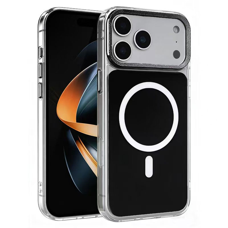 Husa Magshield » iPhone 17 Pro Max, Magnetica, Butoane metalice, Clear Frame, BLACK