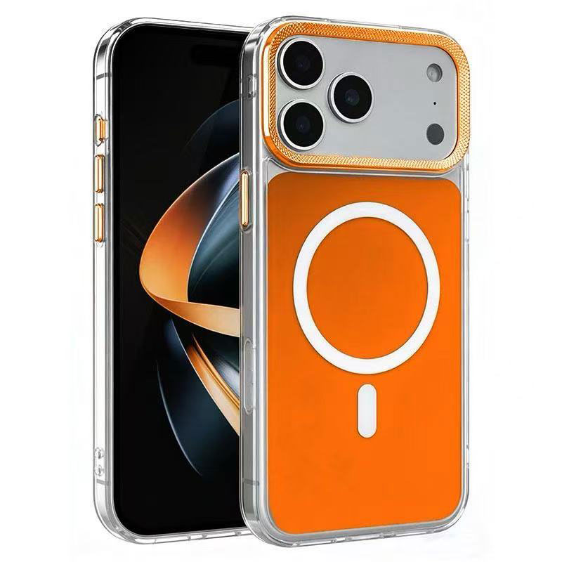 Husa Magshield » iPhone 17 Pro Max, Magnetica, Butoane metalice, Clear Frame, ORANGE