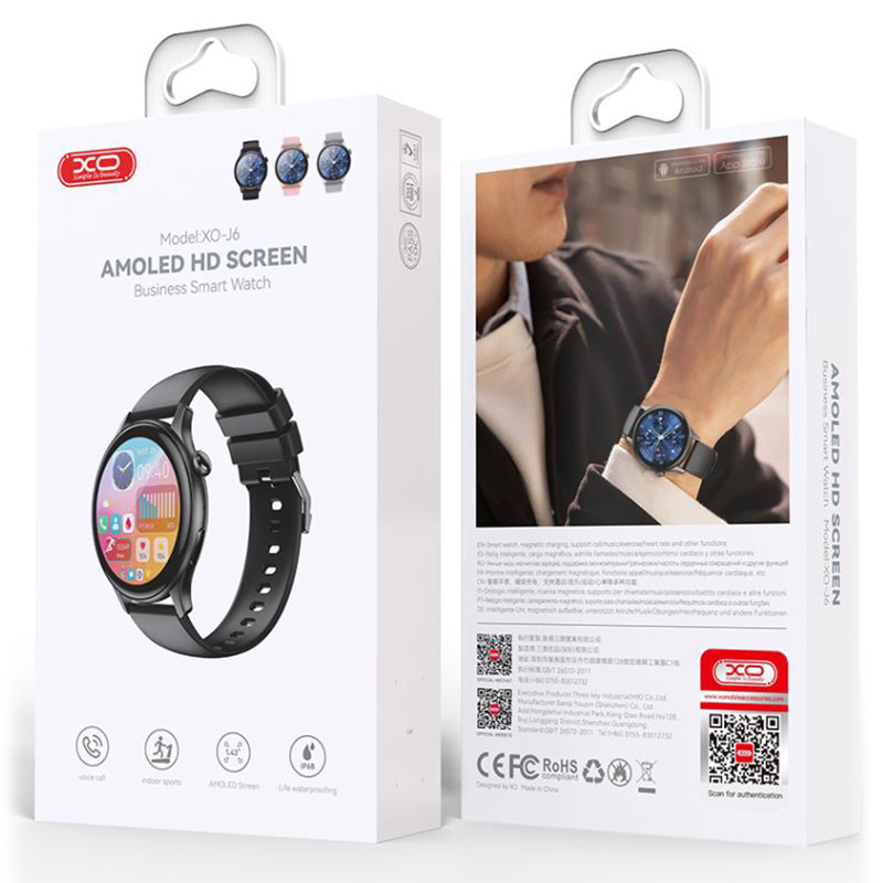 XO (J6) Ceas SmartWatch, Amoled, BT 5.0, 260mAh, Chen Shuo, Round Sport, Silver