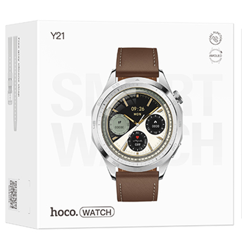Hoco (Y21) - Ceas SmartWatch, Amoled, BT 5.0, Multifunction + telefon, 250mAh, Multilanguage | Silver