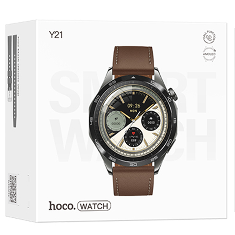 Hoco (Y21) - Ceas SmartWatch, Amoled, BT 5.0, Multifunction + telefon, 250mAh, Multilanguage, Metall GRAY