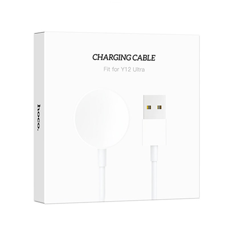 Hoco (Y12 Ultra) - Cablu de incarcare Wireless, pentru SmartWatch Hoco Y12 Ultra, 5W, Qi Charging, USB-A, 1m, White