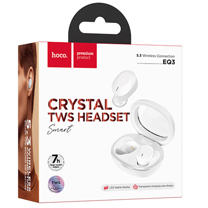Hoco (EQ3) - Casti Wireless, Ear Buds, BT 5.3, 150h StandBy, 150mAh, Smart True, White