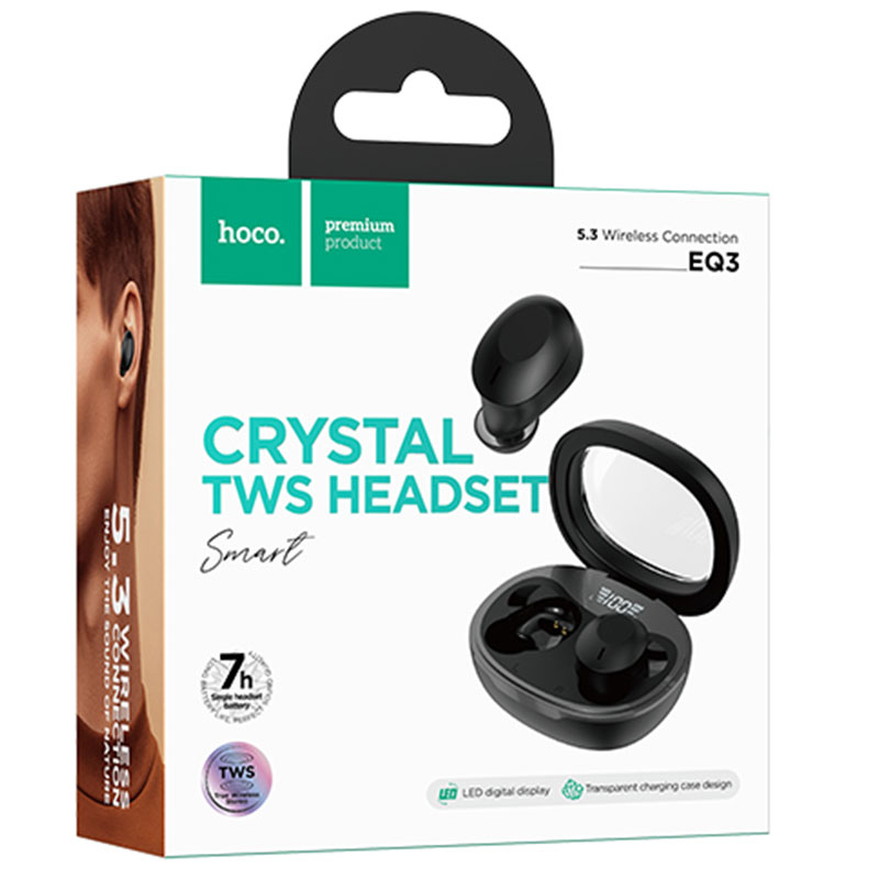 Hoco (EQ3) - Casti Wireless, Ear Buds, BT 5.3, 150h StandBy, 300mAh, Smart True, Black