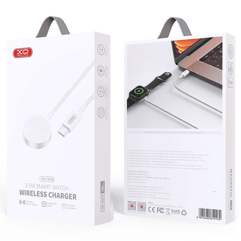 XO (CX016) - Incarcator Wireless, iWatch, 5W, Qi Charging, Cablu USB-C, 1m, White