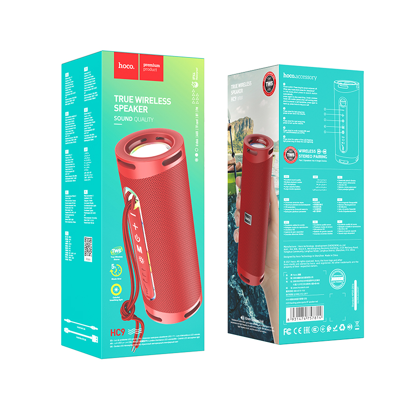 Hoco (HC9) » Boxa portabila, TWS, BT Wireless, Pulse Sport 2*5W, Red