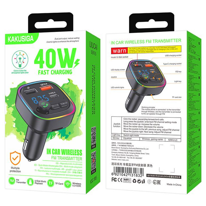 Kaku (KSC-1065) - Modulator FM | BT, 40W, 1xUSB-A, Functie HandsFree, Black
