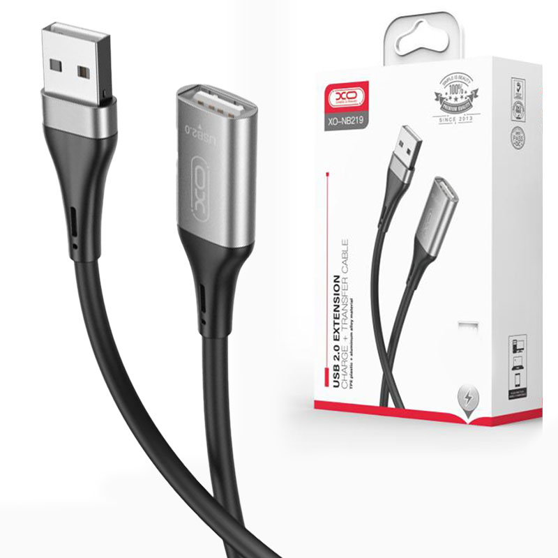 XO (NB219) - Cablu Date si Incarcare, USB-A (M) - la USB-A (F) - Transfer USB 2.0, 3m, Black