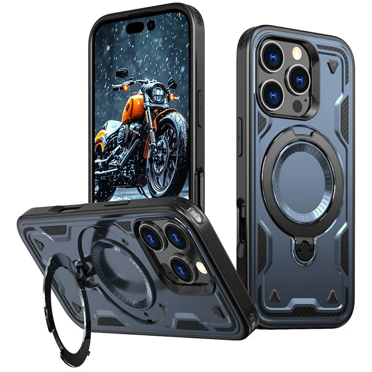 Husa Hybrid Armor » iPhone 15, MagRing, MultiAngle, Blue