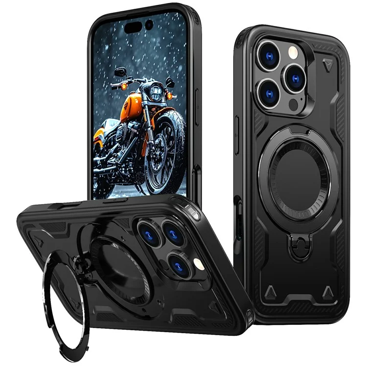 Husa Hybrid Armor » iPhone 15 Pro Max, MagRing, MultiAngle, Black
