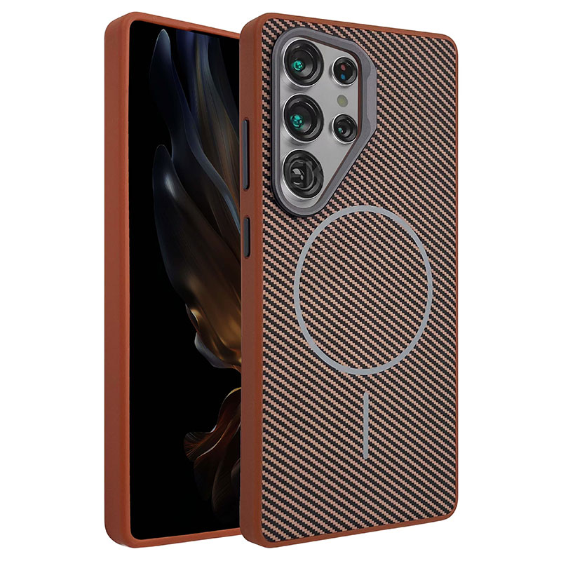 Husa MagFiber » Samsung S25 Plus (S936), Carbon MagCase, AntiShock, Brown