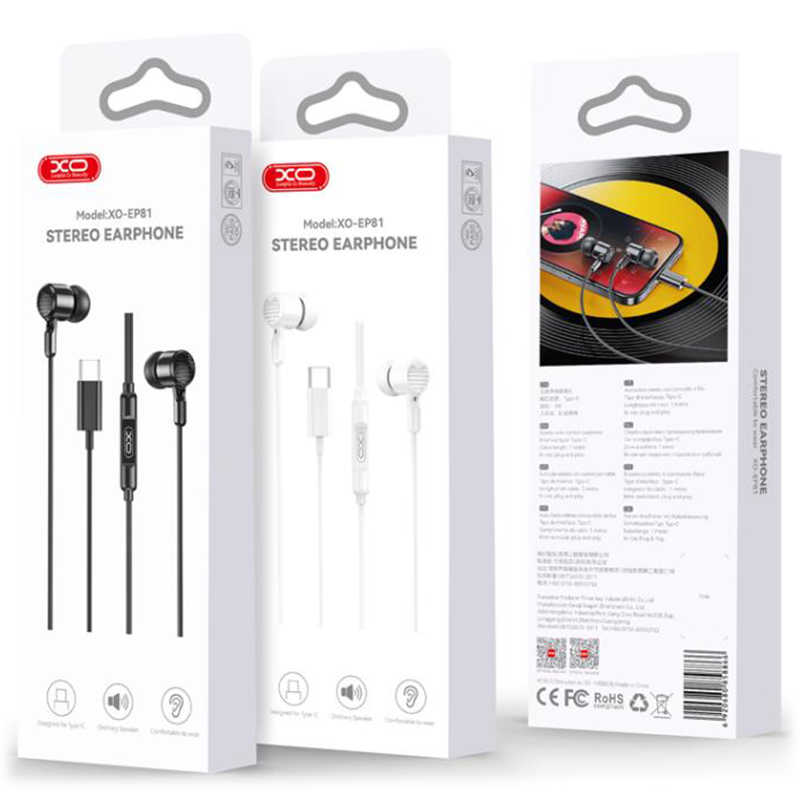 XO (EP81) Casti cu Fir, In Ear, USB-C, 1.2m cablu, Digital, WHITE