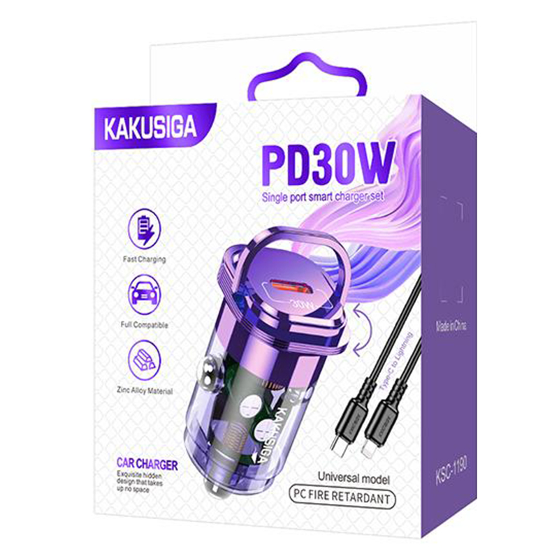 Kaku (KSC-1190) - Incarcator Auto + Cablu Lightning, 1m, PD30W, 1xUSB-C, Purple