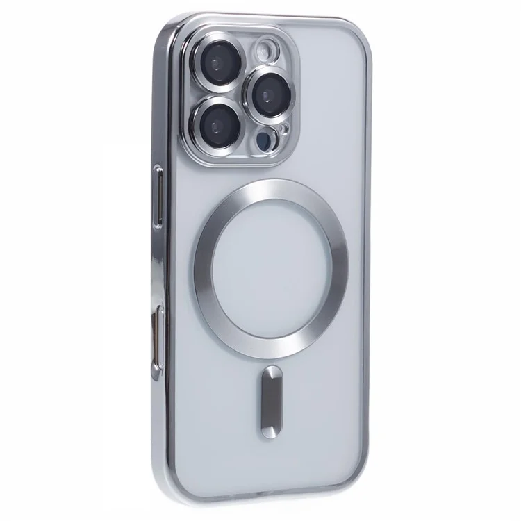 Husa Plating - iPhone 16 Pro Max - silicon cu MagSafe, Slim, Clear | Silver