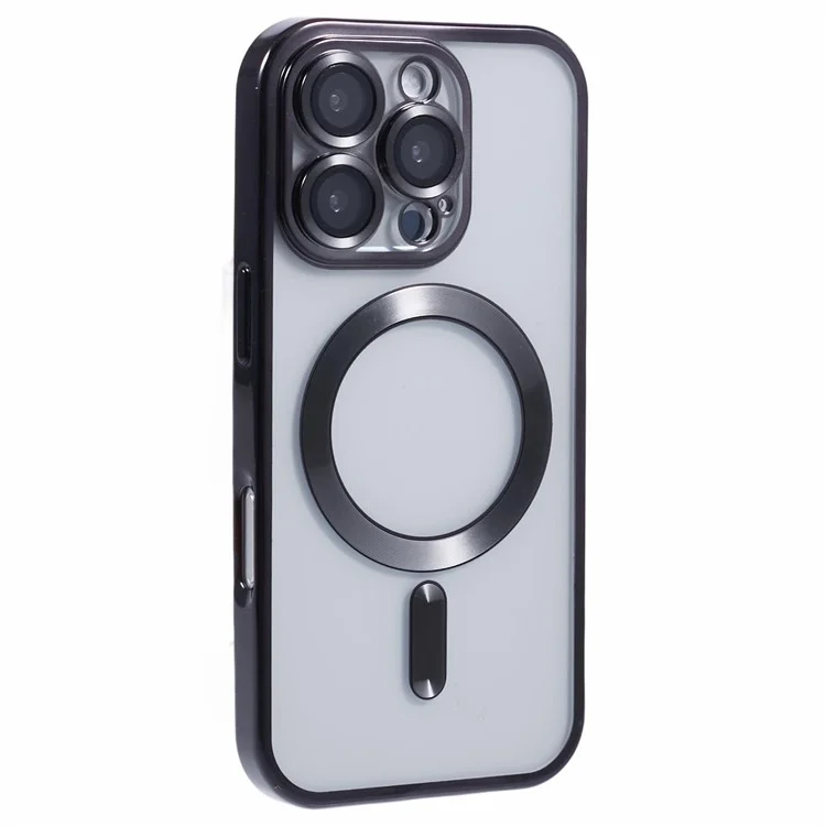 Husa Plating - iPhone 16 Pro - silicon cu MagSafe, Slim, Clear, Black