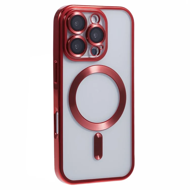 Husa Plating - iPhone 16 Pro Max - silicon cu MagSafe, Slim, Clear, Red
