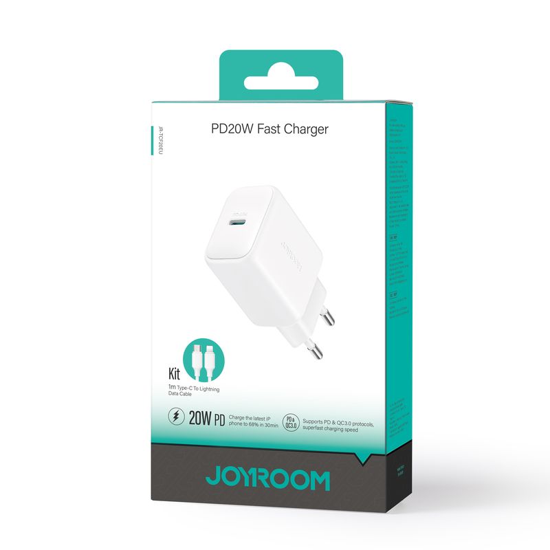 Joyroom (JR-TCF20) - Incarcator Retea + Cablu Lightning, 1m, PD20W, 1xUSB-C, SmartCharge, White