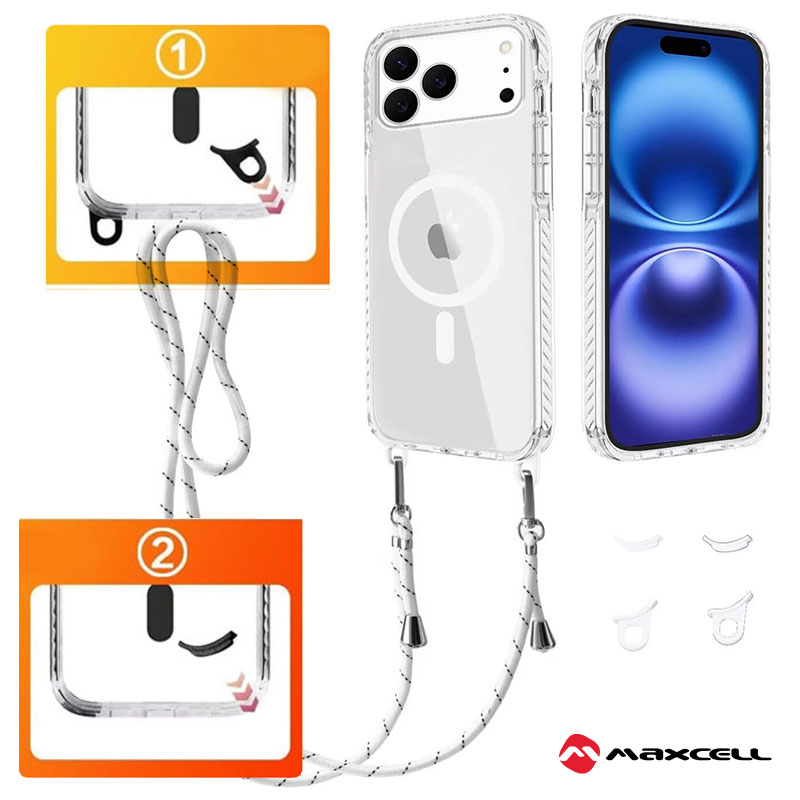 Husa MagFrame » iPhone 17 Pro Max, AntiDrop 2in1, Snur Detasabil, CLEAR / WHITE frame