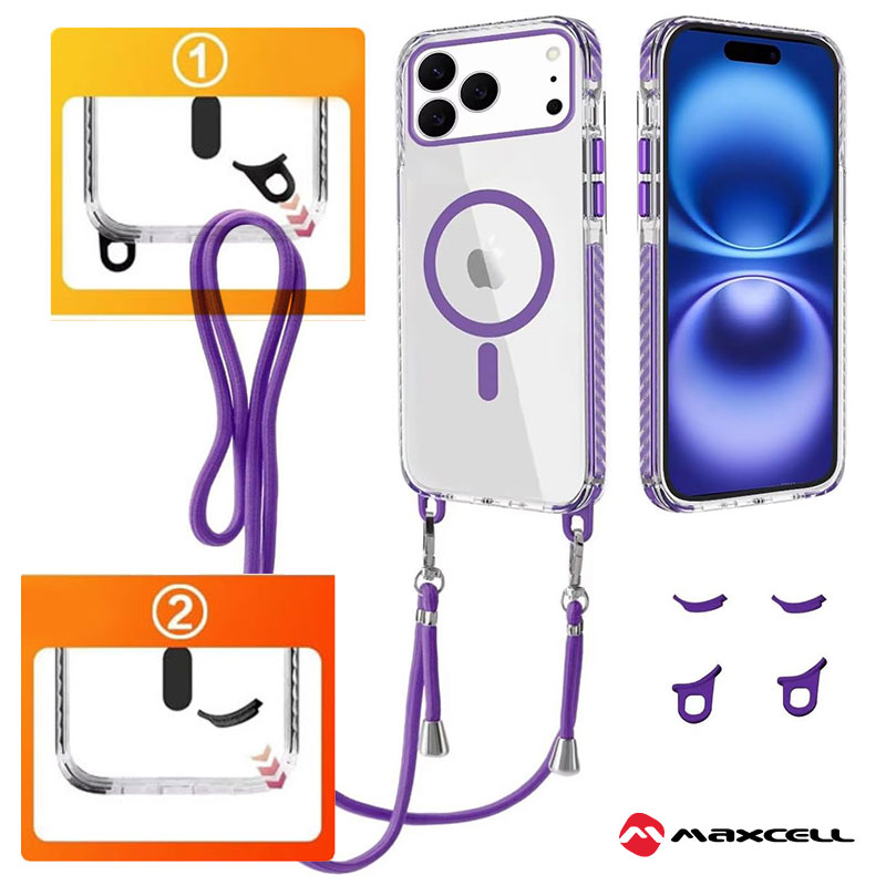 Husa MagFrame » iPhone 17 Pro, AntiDrop 2in1, Snur Detasabil, CLEAR / PURPLE frame