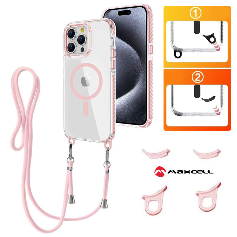 Husa MagFrame » iPhone 17, AntiDrop 2in1, Snur Detasabil, CLEAR / PINK frame