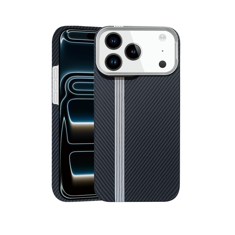 Husa Aramid PTK » iPhone 17 Pro Max, Kevlar Fiber cu MagSafe, Stripe White, BLACK