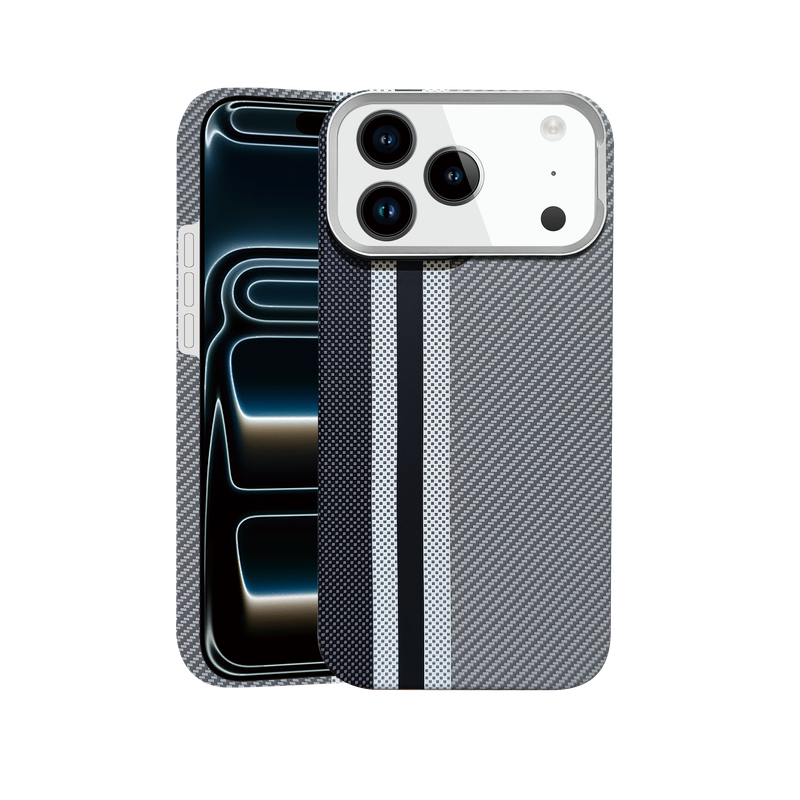 Husa Aramid PTK » iPhone 17 Pro Max, Kevlar Fiber cu MagSafe, Stripe White, GRAY