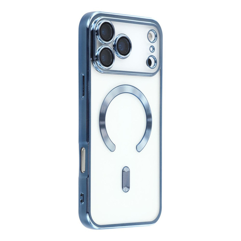 Husa Plating DeLux » iPhone 17 Pro Max, cu MagSafe, ElectroPlated, Clear, frame SKY BLUE