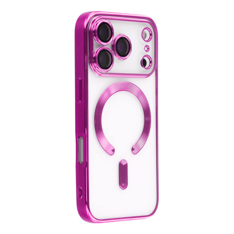 Husa Plating DeLux » iPhone 17, cu MagSafe, ElectroPlated, Clear, frame PINK