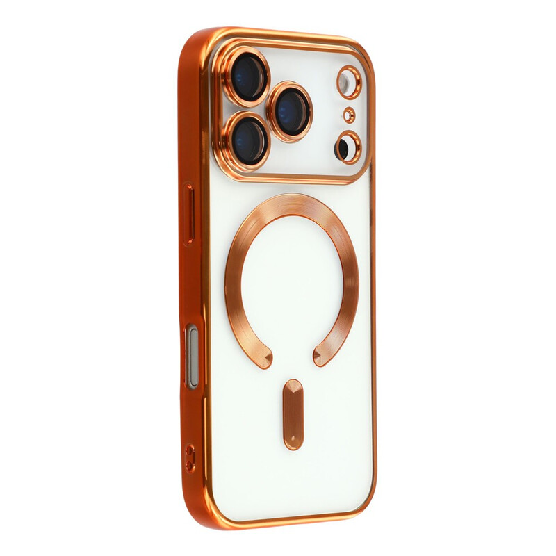Husa Plating DeLux » iPhone 17 Pro Max, cu MagSafe, ElectroPlated, Clear, frame ORANGE