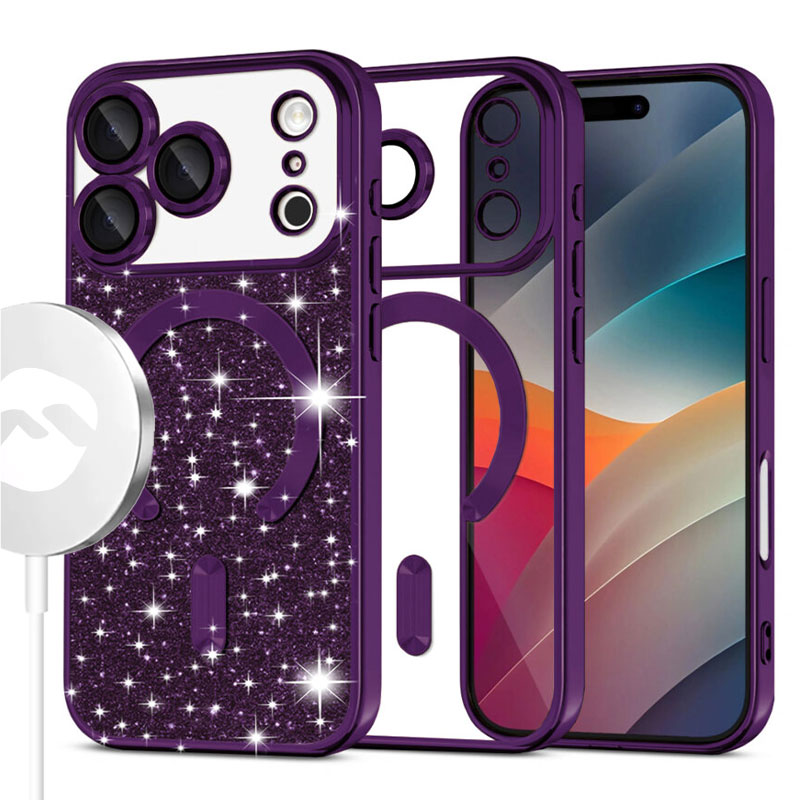 Husa MagSparks » iPhone 17 Pro Max, Glitter, Dual Layer, Lens Cover, Deep deep PURPLE