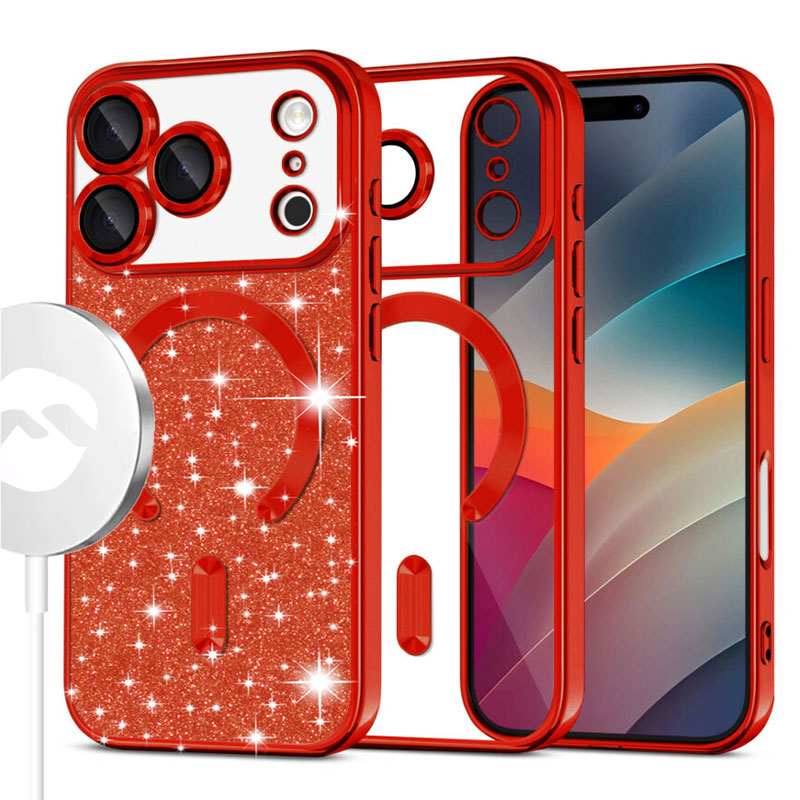 Husa MagSparks » iPhone 17 Pro Max, Glitter, Dual Layer, Lens Cover, RED