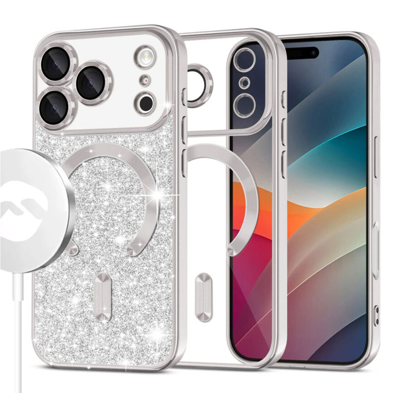Husa MagSparks » iPhone 17 Pro Max, Glitter, Dual Layer, Lens Cover, SLIVER
