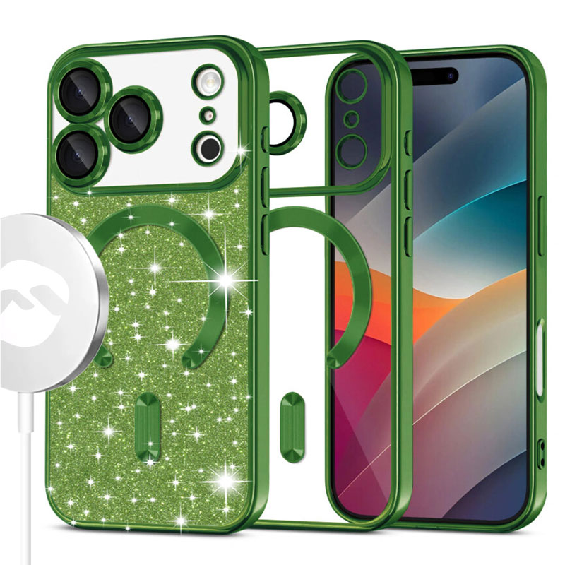 Husa MagSparks » iPhone 17 Pro, Glitter, Dual Layer, Lens Cover, Deep deep GREEN
