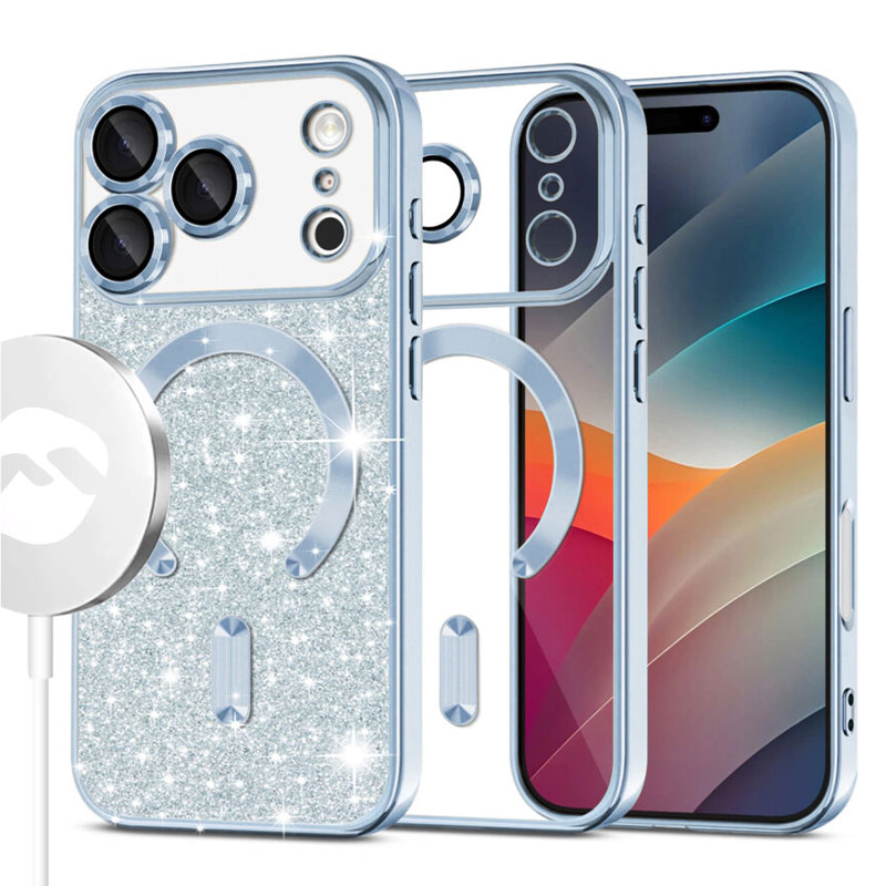 Husa MagSparks » iPhone 17 Pro, Glitter, Dual Layer, Lens Cover, Light light BLUE
