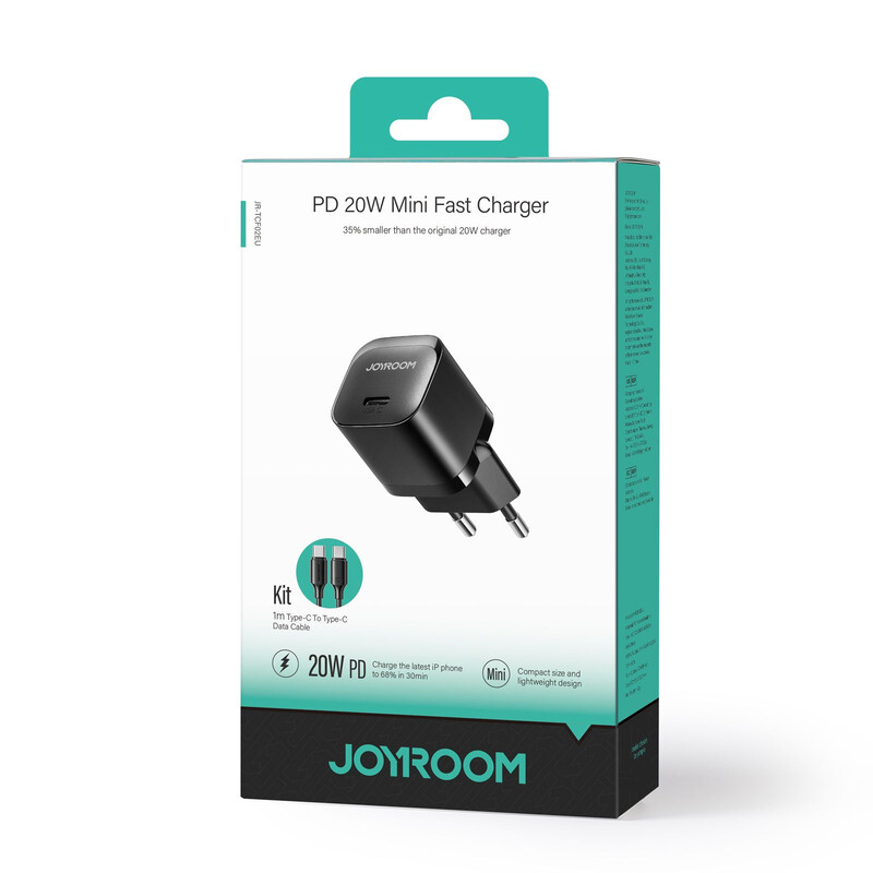 Joyroom (JR-TCF02) - Incarcator Retea + Cablu USB-C, 20W, 1xUSB-C, PD, Compact, Black