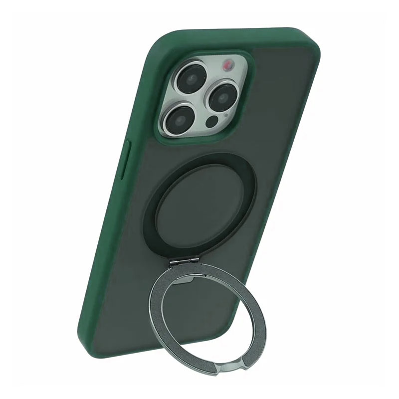 Husa Mike » iPhone 15 Pro, AntiDrop, cu MagSafe, Inel Stand, Gray / Green