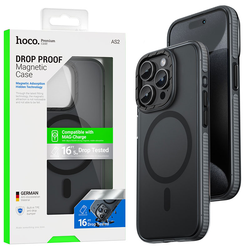 Husa Hoco (AS2) » iPhone 15 Pro - MagSafe, GripEdge, Matte, Black