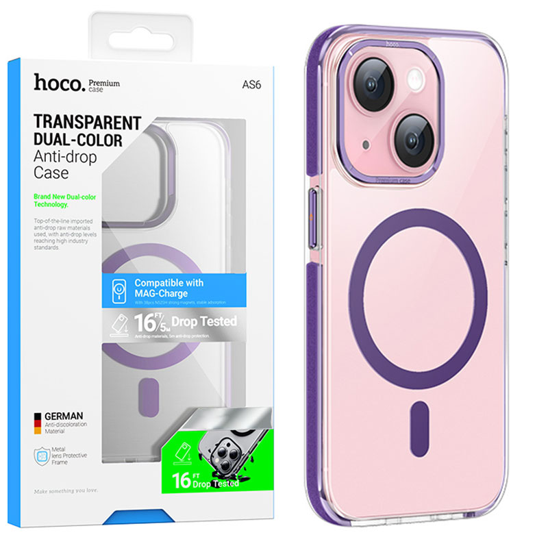 Husa Hoco (AS6) » iPhone 15 Pro Max - MagSafe, GripEdge, Clear / Purple