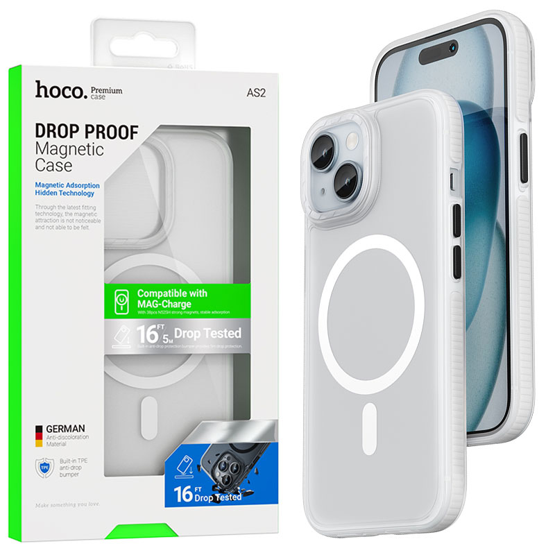 Husa Hoco (AS2) » iPhone 15 Plus - MagSafe, GripEdge, Matte, White