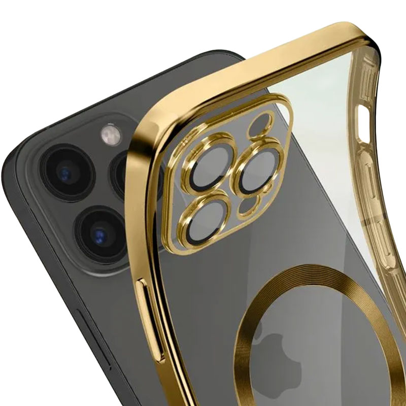 Husa Plating - iPhone 15 Pro Max - silicon cu MagSafe, Slim, Clear, Gold