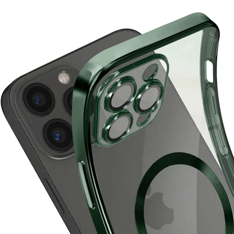 Husa Plating - iPhone 15 - silicon cu MagSafe, Slim, Clear | Green