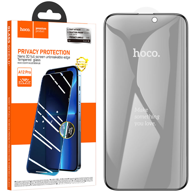 Hoco (A12+) » Folie Privacy » iPhone 15 Pro - DustProof, HD Glass