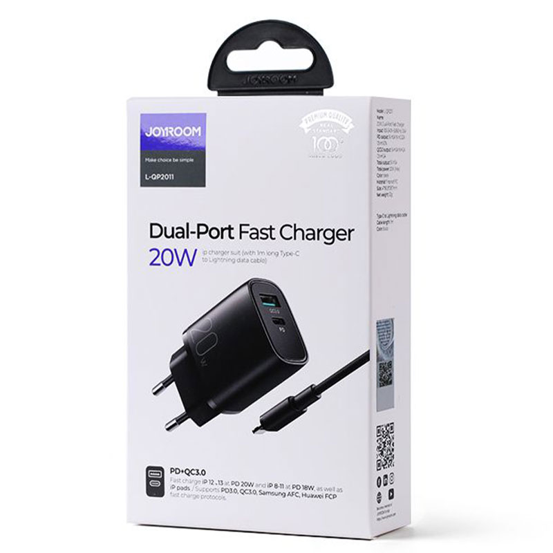 Joyroom (L-QP2011) - Incarcator Retea + Cablu USB-C, 20W, 2xUSB-C, PD, White
