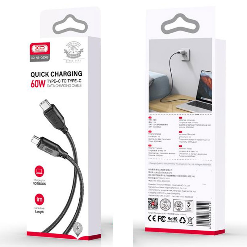 XO (NB-Q236B) - Cablu Date si Incarcare, USB-C, PD60W, QC3.0, Braided, 1m, Black