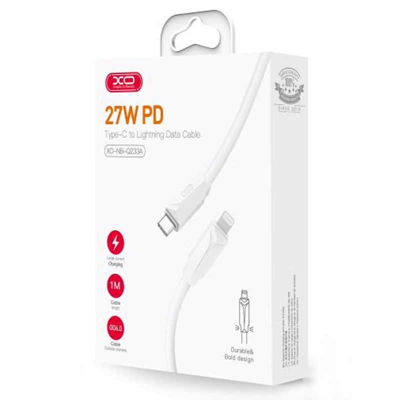 XO (NB-Q233A) - Cablu Date si Incarcare, USB-C la Lightning, PD27W, QC3.0, 1m, White
