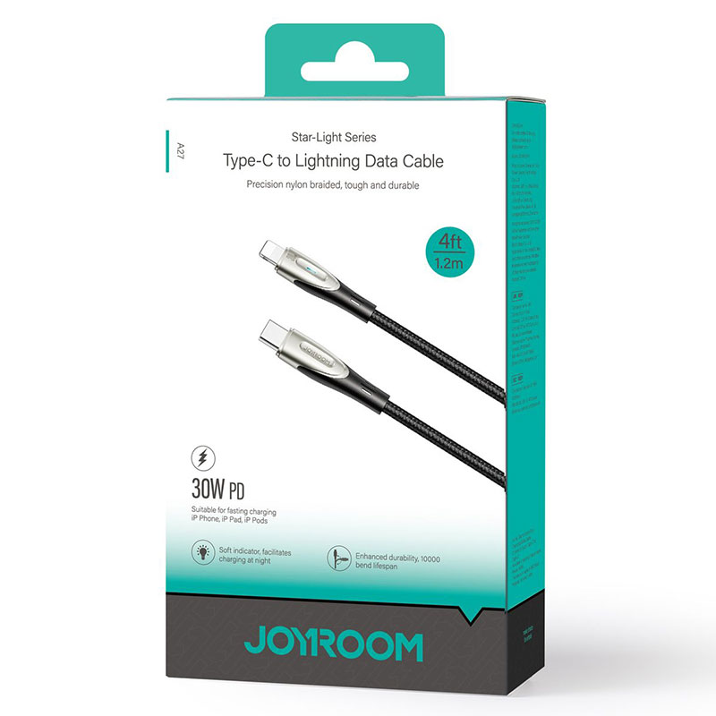 Joyroom (A27-CL3) - Cablu Date si Incarcare, USB-C la Lightning, PD30W, QC3.0, 3A, LED, 1.2m, Black